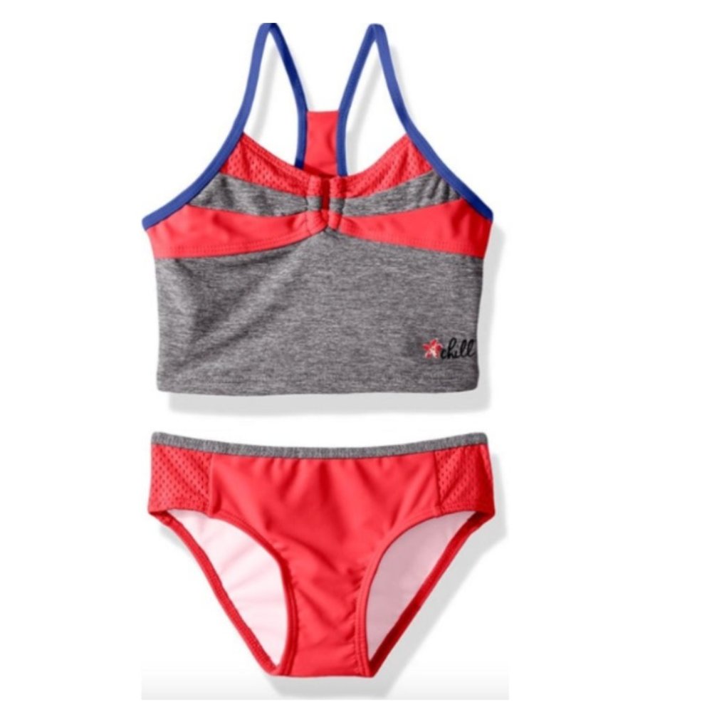 NWT Little Girls / Toddler Big Chill Tankini Diva Pink & Grey size 4 XS